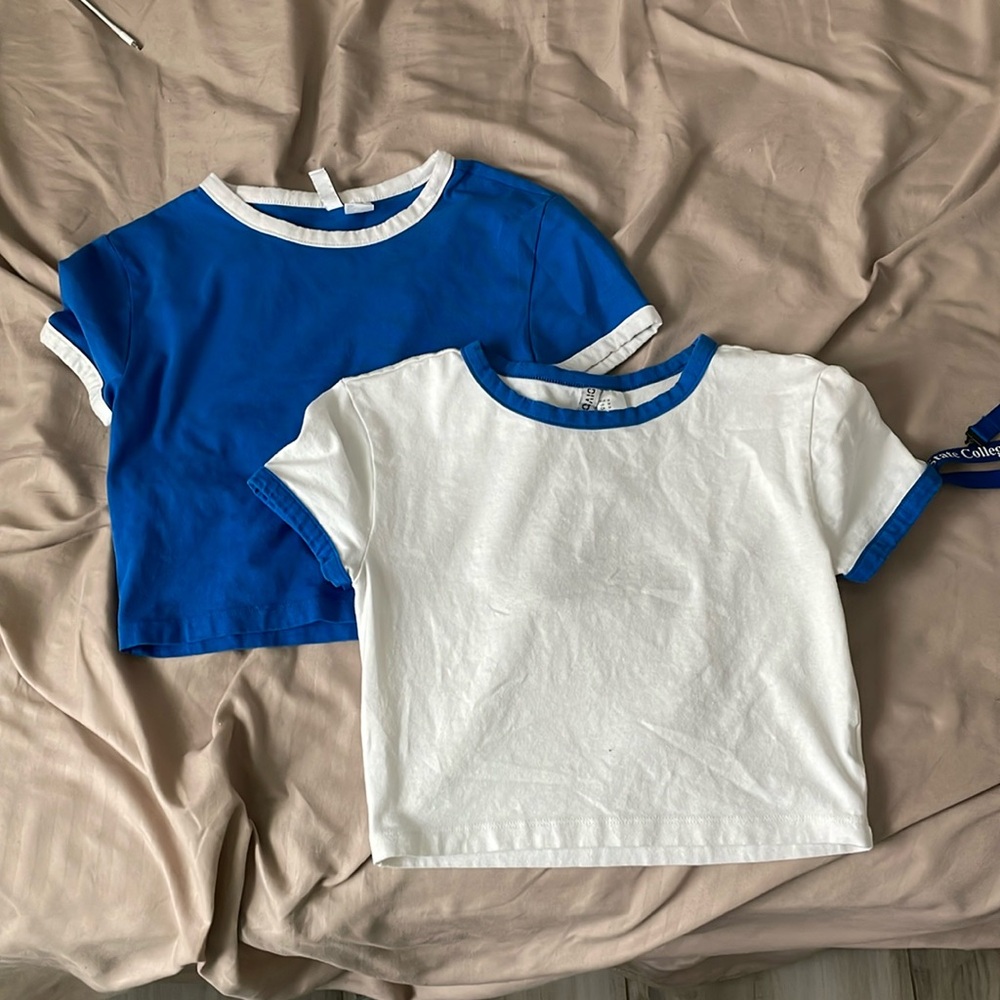 Blue and white tops. Cropped. Both from H&M.